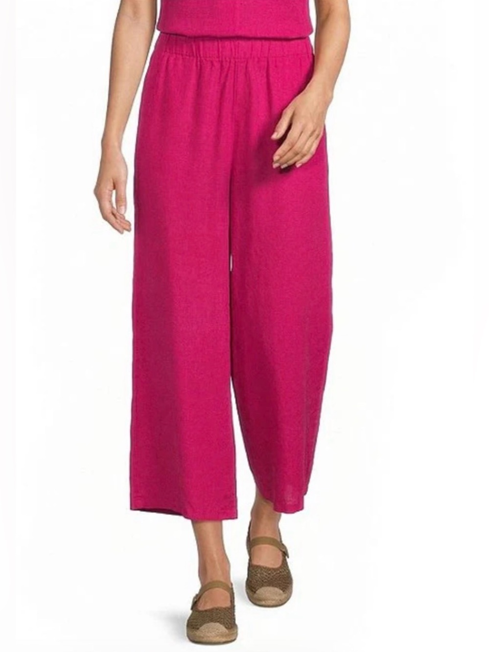 Eileen Fisher Magenta Coordinating Organic Linen Wide Leg Crop Pants